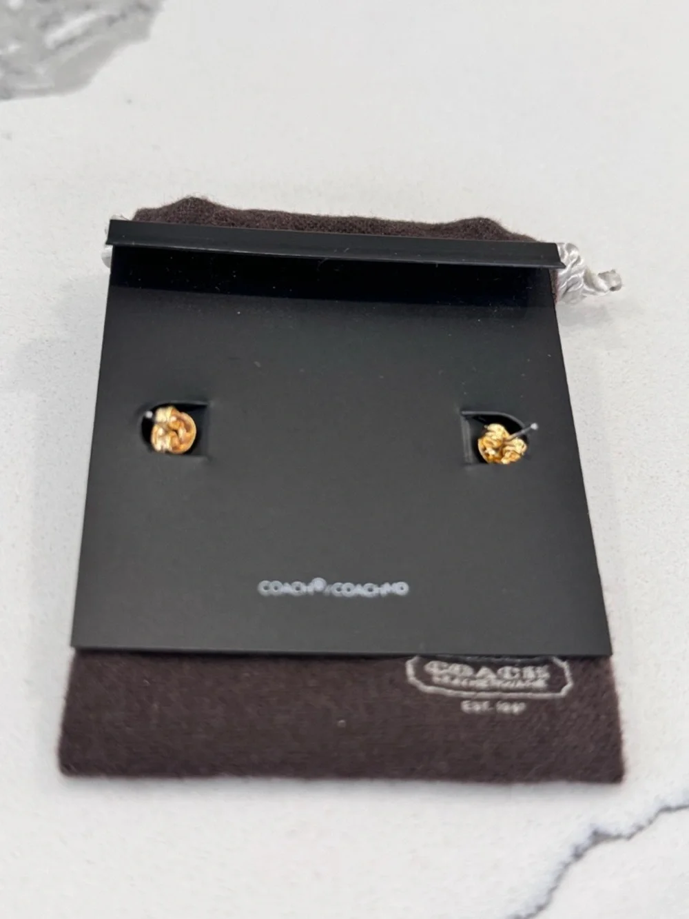 Coach Signature Pave tiny earrings 18K gold plated brass NWOT - Picture 5 of 7